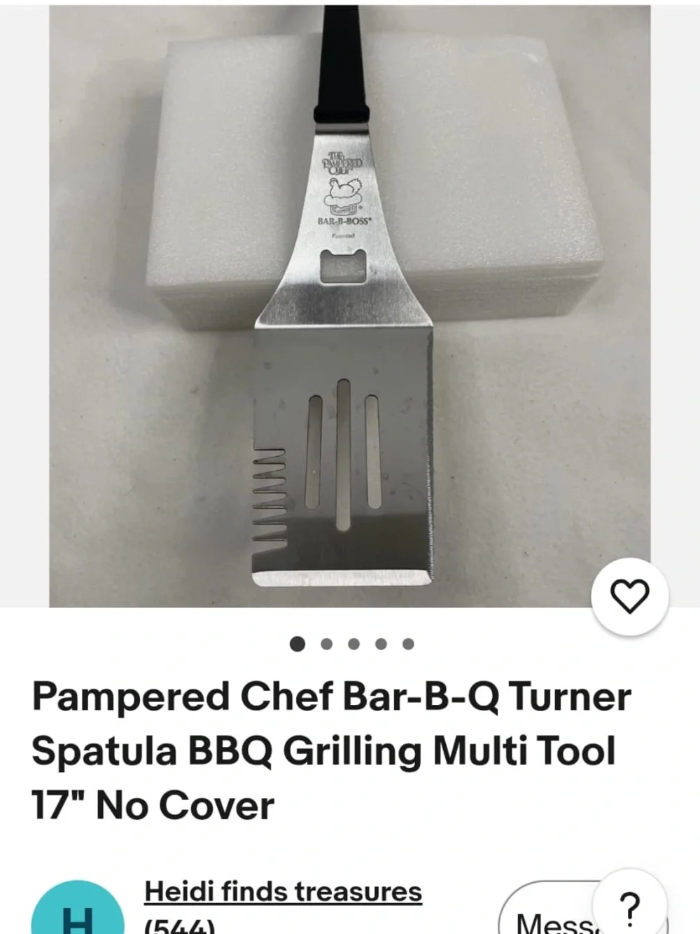 Pampered Chef Stainless Steel and Black Grill Spatula with White Sheath